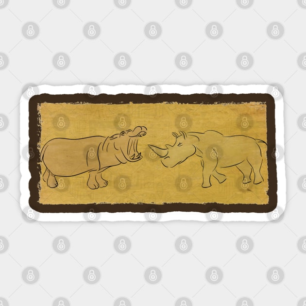 Gentle Giants - Rhino and Hippo Drawing on Tribal Pattern Sticker by ibadishi